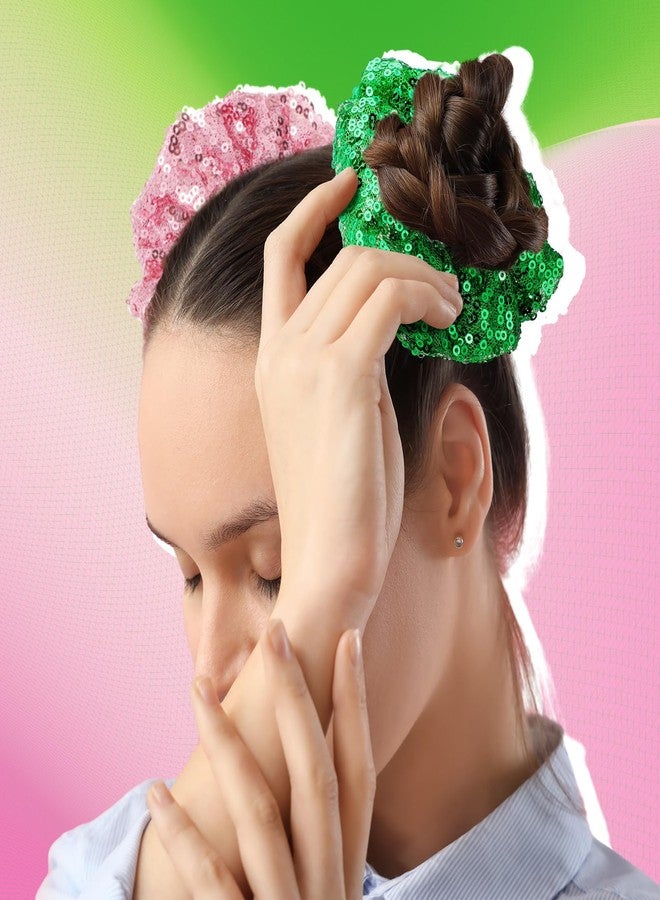 Knitgrip 24 Pcs Pink and Green Hair Scrunchies Witch and Princess Wizard Party Favors Witch Hair Accessories Pink Green Party Favors for Wizard Movie Fan Women Friendship Gifts(Sequin Style) - Image 5